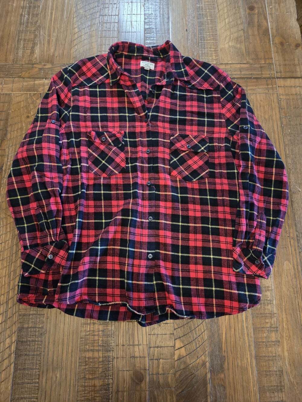 Matchstick Argus Tunic Button Plaid Flannel Shirt Roll Tab Sleeves Women's XXL